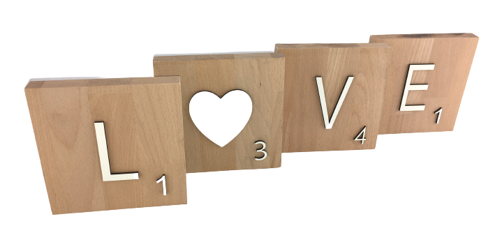 Lletres decoratives Scrabble grans de fusta natural