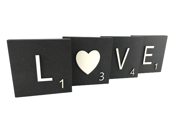 Lletres decoratives Scrabble grans de fusta natural