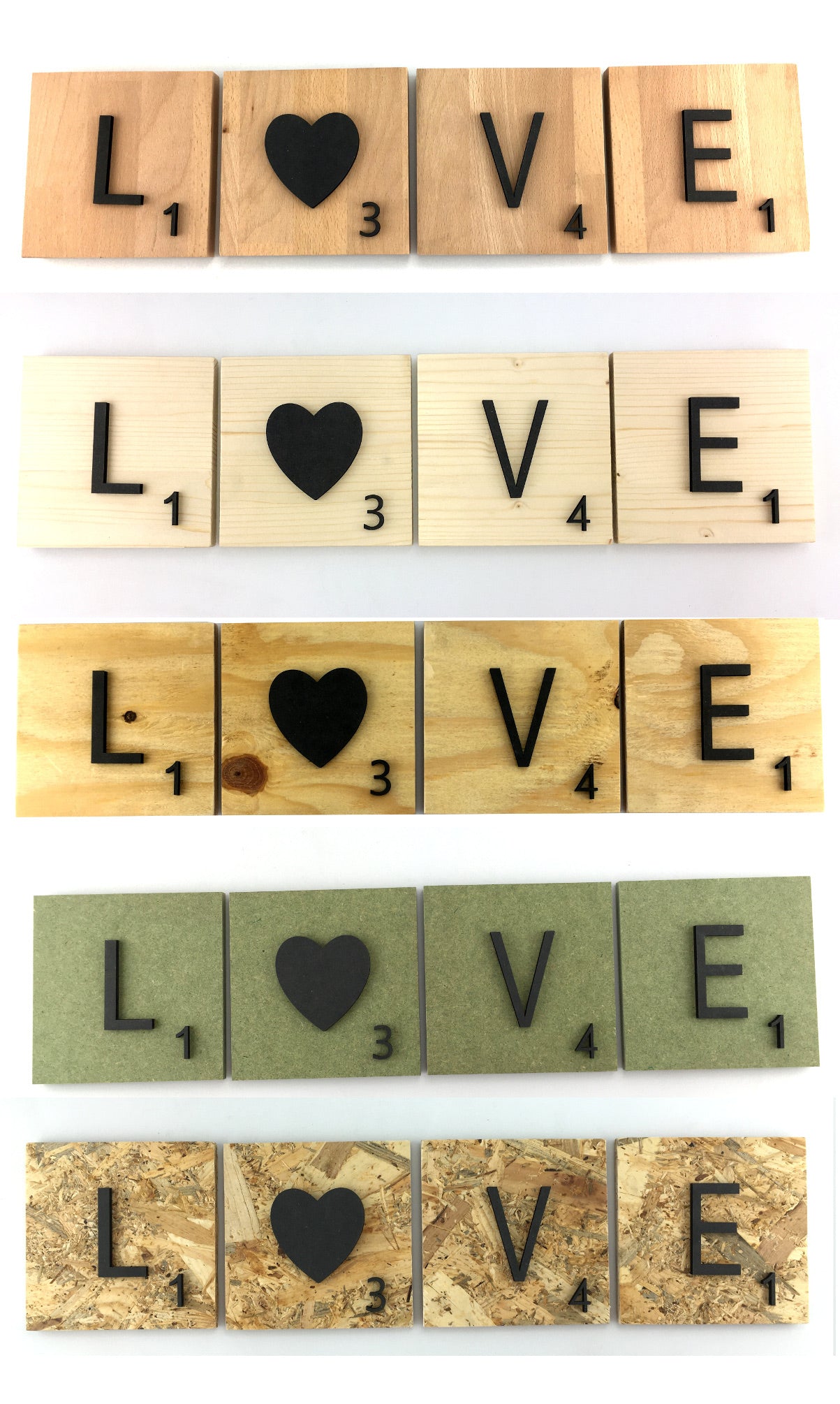 Lletres decoratives Scrabble grans de fusta natural