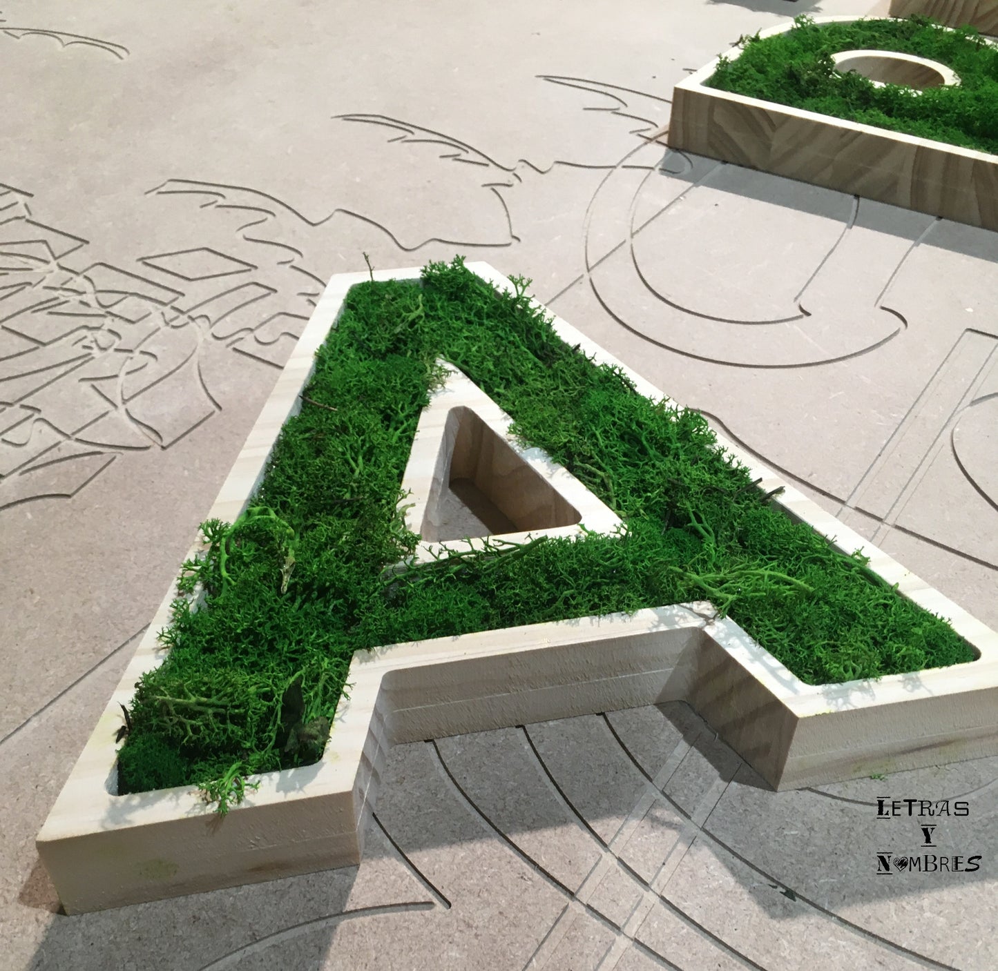 Letras Iniciales de Madera con musgo
