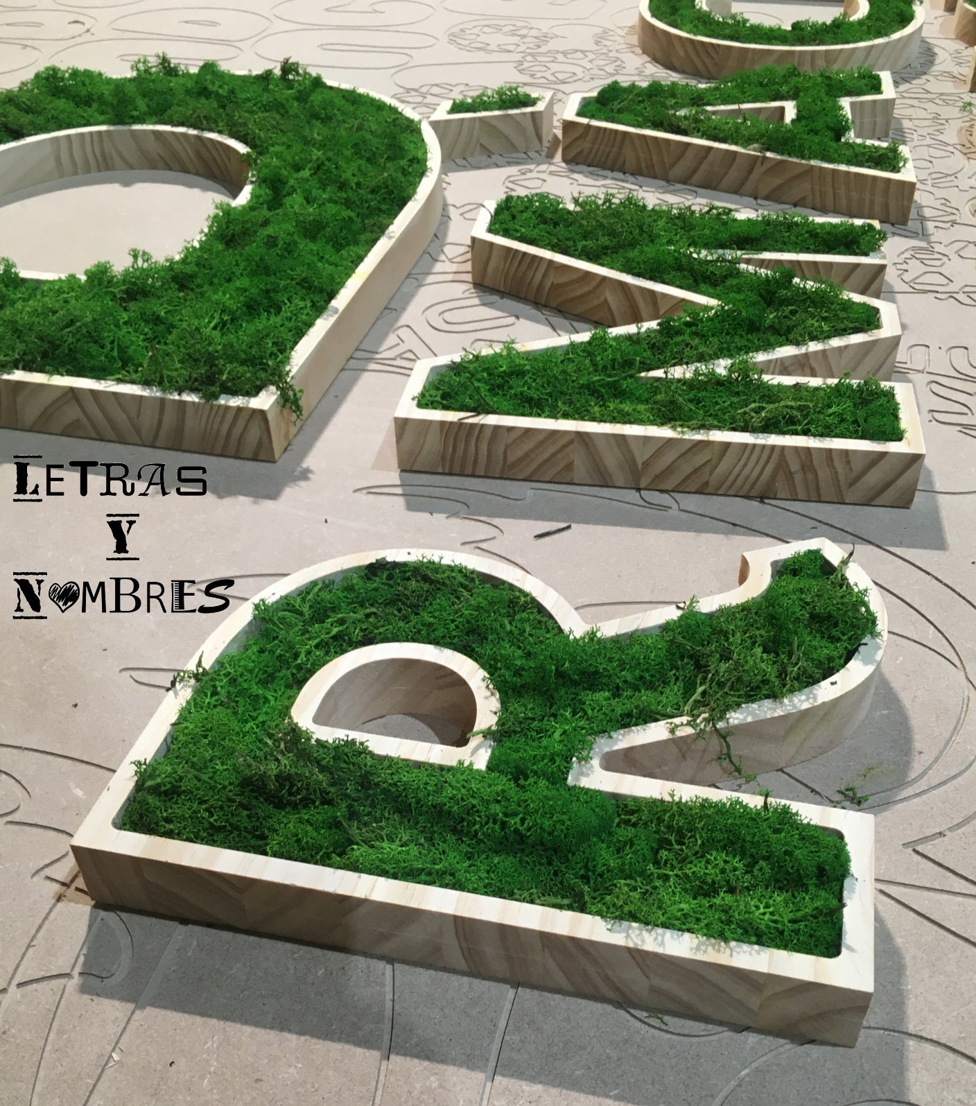 Letras Iniciales de Madera con musgo