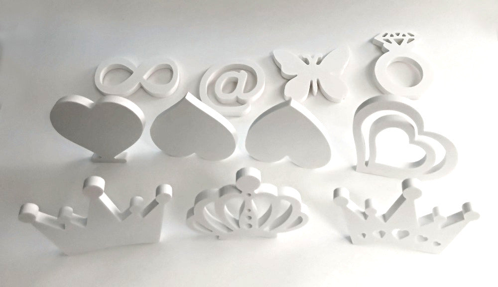 Lletres corporees i decoratives blanques de 10 a 100 cms d'alt