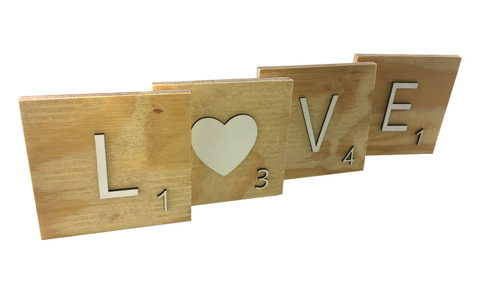 Letras decorativas Scrabble grandes de madera natural
