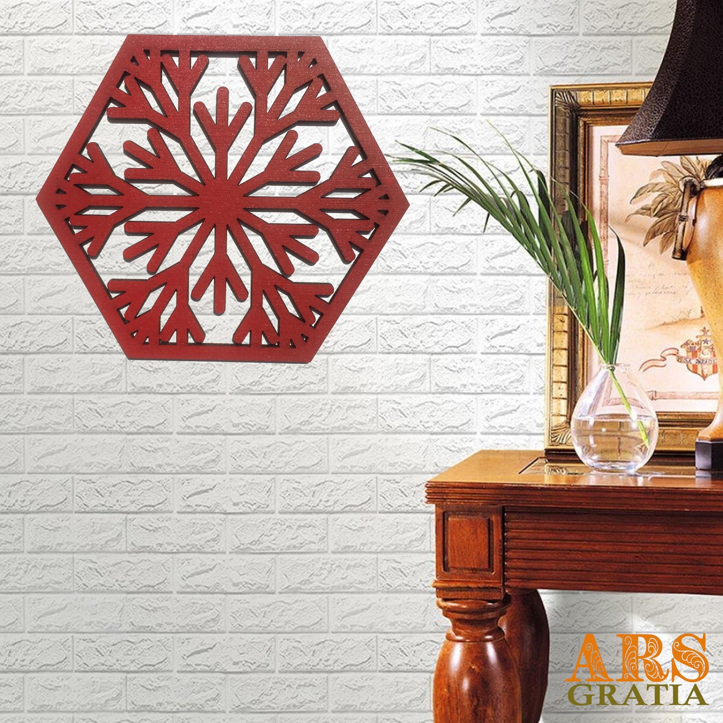 Adorno navideño copo de nieve decoración de pared en madera personalizable