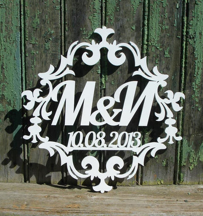 Cadre cadeau-souvenir blanc avec initiales pour mariage / anniversaire