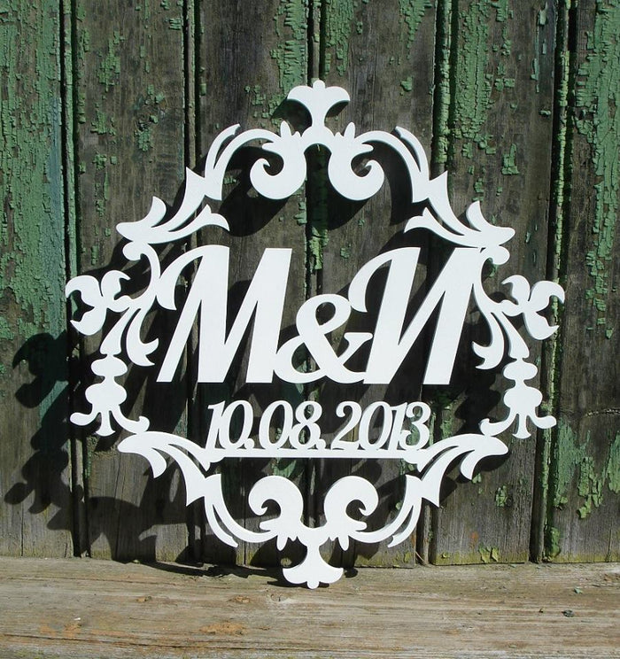 Cadre cadeau-souvenir blanc avec initiales pour mariage / anniversaire