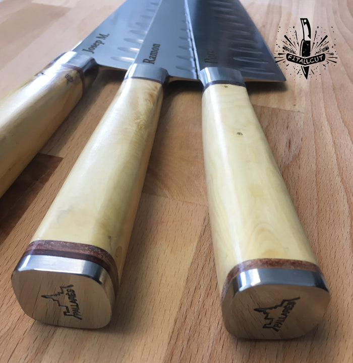 Cuchillo alta cocina alta gama madera natural personalizable en mango o hoja inox 17 cms